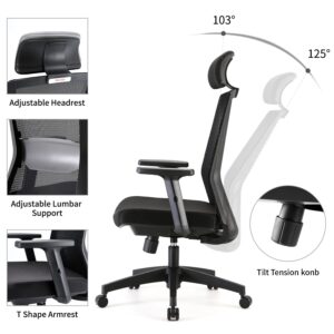 SIHOO Ergonomic Home Office Chair, Swivel Desk Chair with Adjustable Lumbar Support and Armrests, Breathable Mesh High Back Executive Chair (Black)