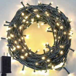 yiqu extendable super-long 95ft 240 led christmas string lights outdoor/indoor, green wire christmas tree lights plug in string lights for xmas decorations party wedding garden (warm white)