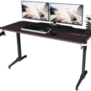 SogesHome 55 inch Gaming Desk with Cup Holder, Computer Desk Pro Gamer Desk Headphone Rack, PC Office Tables with USB Charger