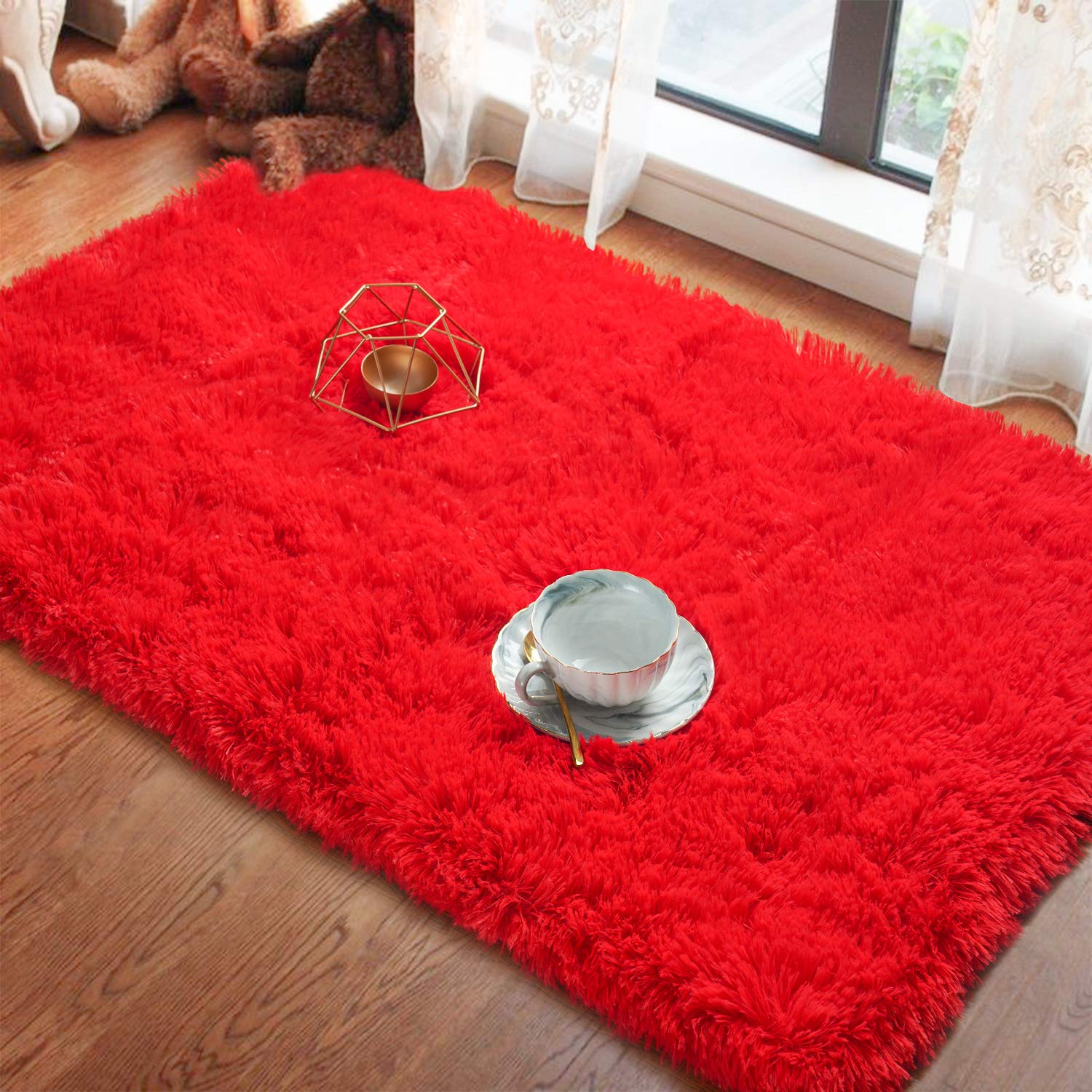 LOCHAS Ultra Soft Indoor Modern Area Rugs Fluffy Living Room Carpets for Children Bedroom Home Decor Nursery Rug,2x3 Feet, Red