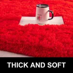 LOCHAS Ultra Soft Indoor Modern Area Rugs Fluffy Living Room Carpets for Children Bedroom Home Decor Nursery Rug,2x3 Feet, Red