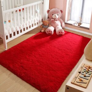 LOCHAS Ultra Soft Indoor Modern Area Rugs Fluffy Living Room Carpets for Children Bedroom Home Decor Nursery Rug,2x3 Feet, Red