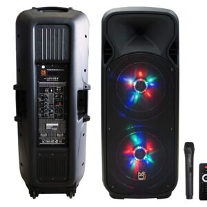 Mr. Dj AFTER PARTY Dual 15" 5000 Watt Max Power Speaker with Built-in Bluetooth & Battery LCD/MP3/USB/SD Slot