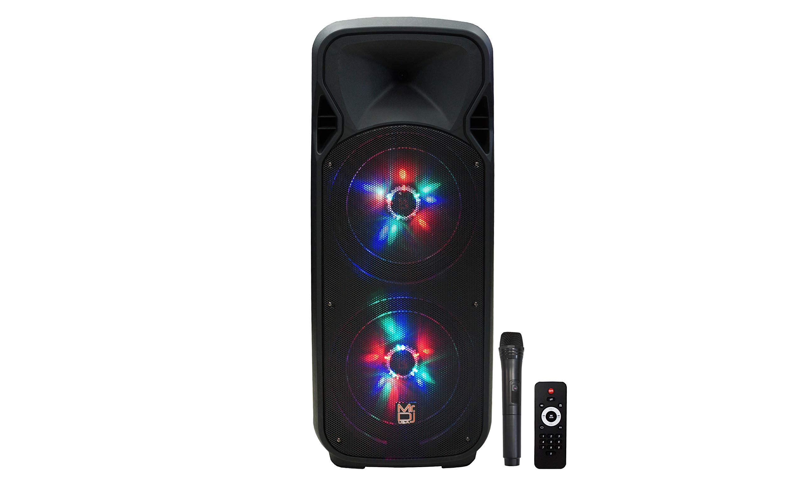 Mr. Dj AFTER PARTY Dual 15" 5000 Watt Max Power Speaker with Built-in Bluetooth & Battery LCD/MP3/USB/SD Slot