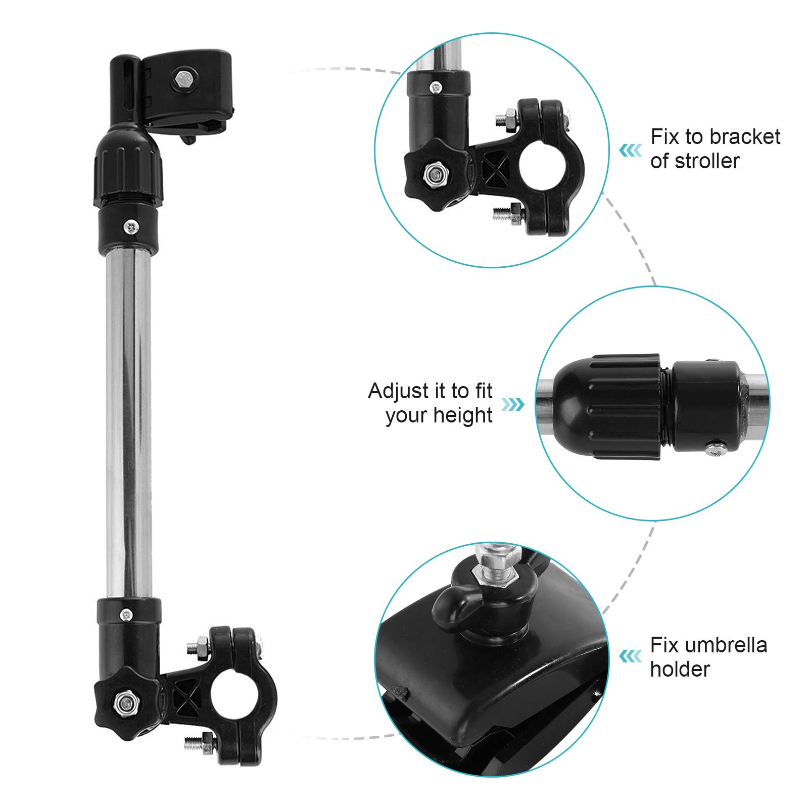 Umbrella Wheelchair Mount, Retractable Umbrella Holder for Stroller, Universal Umbrella Stand for Bike Bicycle Pram Baby Stroller Wheelchair Fishing Trolley