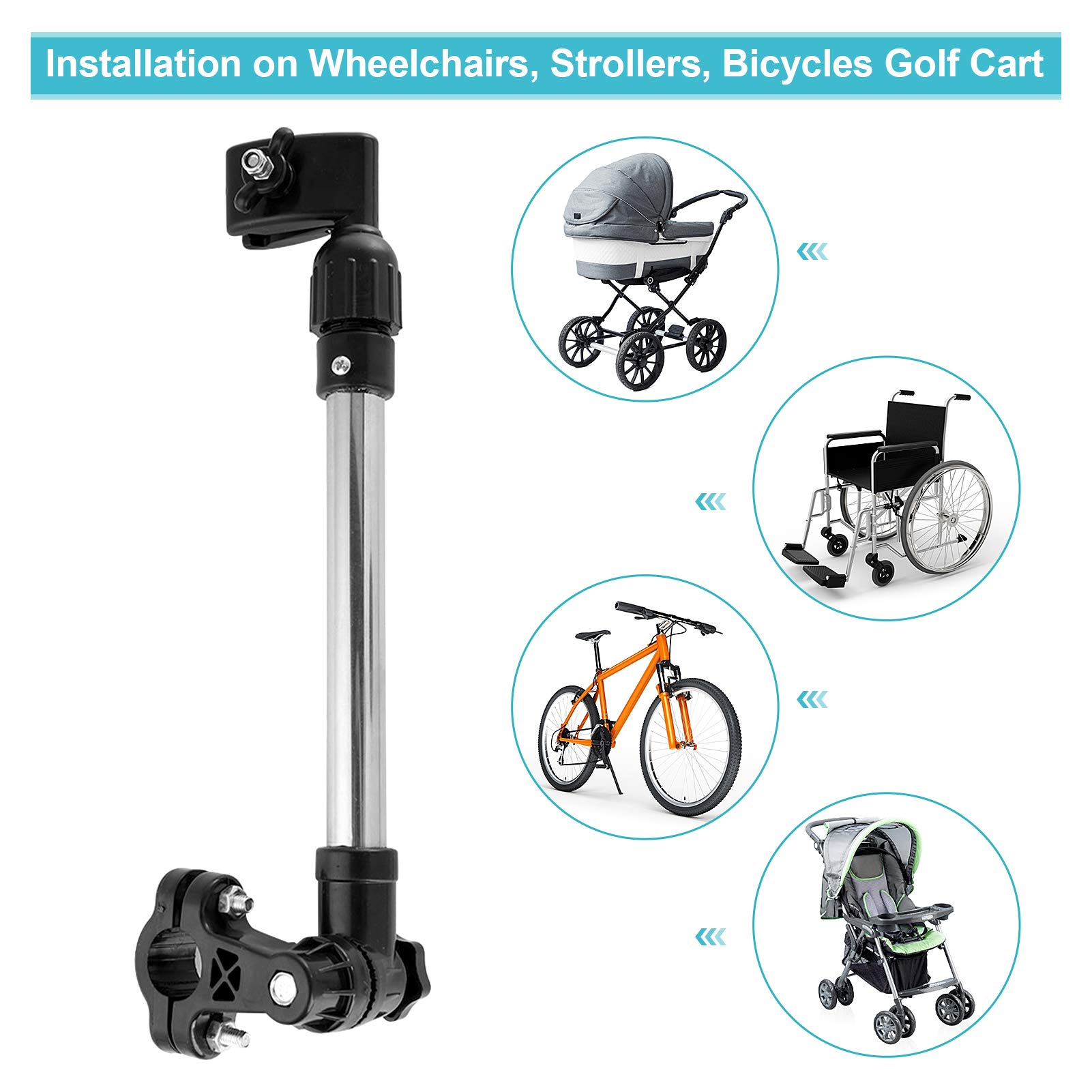 Umbrella Wheelchair Mount, Retractable Umbrella Holder for Stroller, Universal Umbrella Stand for Bike Bicycle Pram Baby Stroller Wheelchair Fishing Trolley