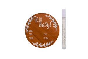 nana's little angels birth announcement sign 5 inch cherry “hello baby” newborn baby announcement sign with white paint marker wooden disc baby announcement for hospital pictures & photo prop…