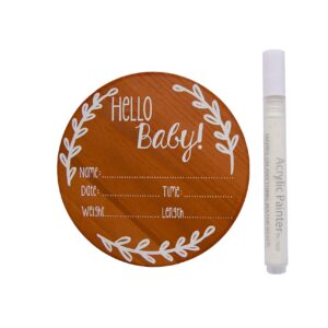 Nana's Little Angels Birth Announcement Sign 5 inch Cherry “Hello Baby” Newborn Baby Announcement Sign with White Paint Marker Wooden Disc Baby Announcement for Hospital Pictures & Photo Prop…