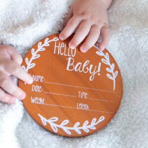 Nana's Little Angels Birth Announcement Sign 5 inch Cherry “Hello Baby” Newborn Baby Announcement Sign with White Paint Marker Wooden Disc Baby Announcement for Hospital Pictures & Photo Prop…