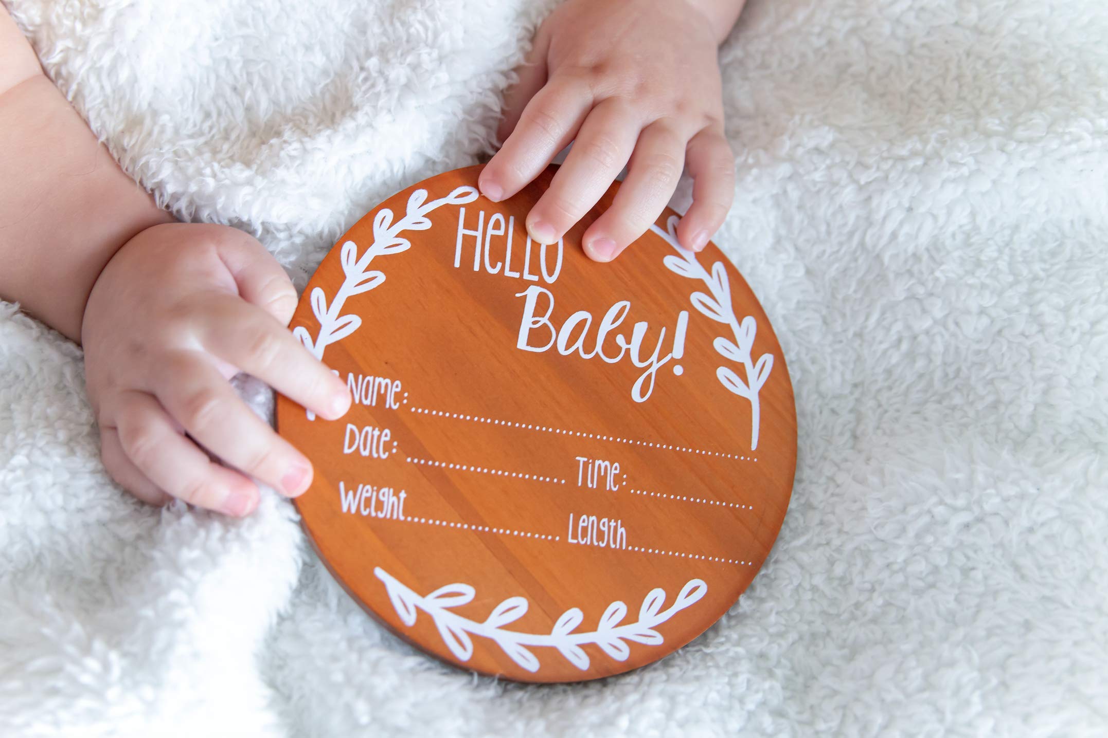 Nana's Little Angels Birth Announcement Sign 5 inch Cherry “Hello Baby” Newborn Baby Announcement Sign with White Paint Marker Wooden Disc Baby Announcement for Hospital Pictures & Photo Prop…