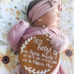 Nana's Little Angels Birth Announcement Sign 5 inch Cherry “Hello Baby” Newborn Baby Announcement Sign with White Paint Marker Wooden Disc Baby Announcement for Hospital Pictures & Photo Prop…