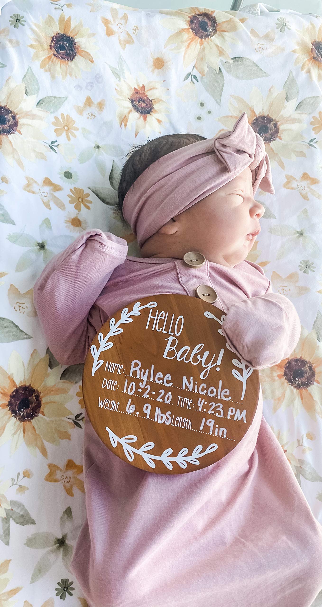 Nana's Little Angels Birth Announcement Sign 5 inch Cherry “Hello Baby” Newborn Baby Announcement Sign with White Paint Marker Wooden Disc Baby Announcement for Hospital Pictures & Photo Prop…