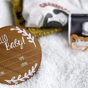 Nana's Little Angels Birth Announcement Sign 5 inch Cherry “Hello Baby” Newborn Baby Announcement Sign with White Paint Marker Wooden Disc Baby Announcement for Hospital Pictures & Photo Prop…