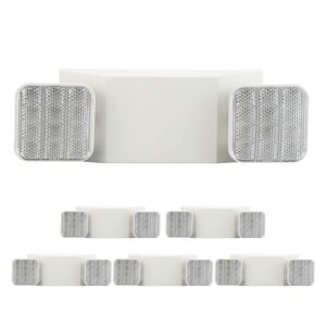 EXITLUX 6 Pack LED White Emergency Exit Fixture with Battery Backup -UL LED Emergency Lighting and 2 LED Heads Adjustable Light Heads for Indoor Outdoor Emergency Lighting