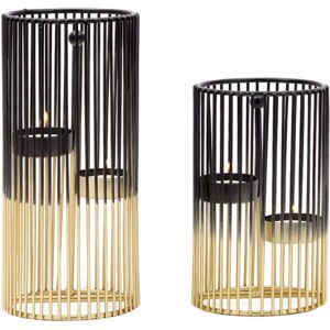 juvale set of 2 black and gold geometric candle holders for modern table decor (2 sizes)