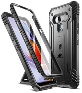 poetic revolution series for lg stylo 6 case, full-body rugged dual-layer shockproof protective cover with kickstand and built-in-screen protector, black
