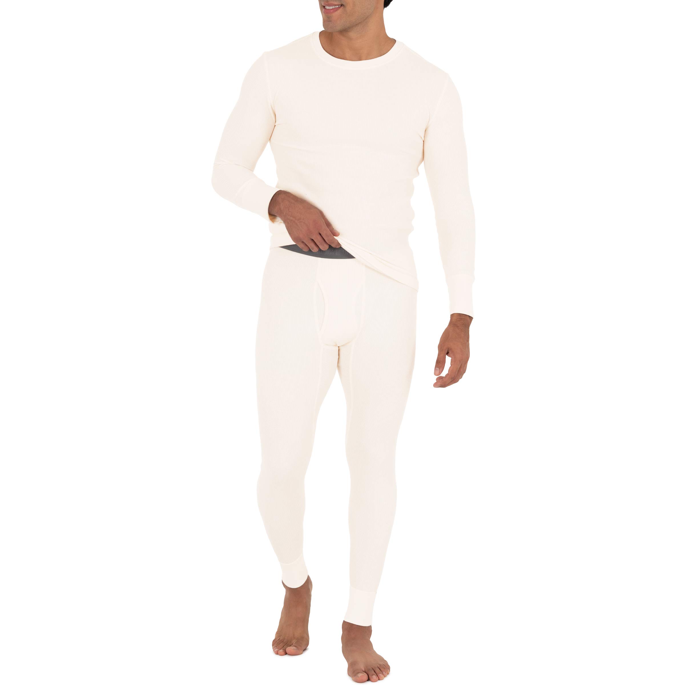 Fruit of the Loom Men's Recycled Premium Waffle Thermal Underwear Long Johns Bottom (1, 2, 3, and 4 Packs), Natural, Large