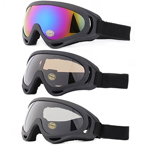 Yidomto Ski Goggles, Pack of 3 Snowboard Goggles for Kids,Boys,Girls,Youth, Mens,Womens,with UV Protection,Windproof,Anti Glare(Black-Pink-Blue)