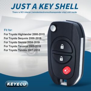 Keyecu Upgraded Flip Remote Car Key Shell Case for Toyota Sienna Highlander Tacoma GQ43VT20T,Just a Key Shell