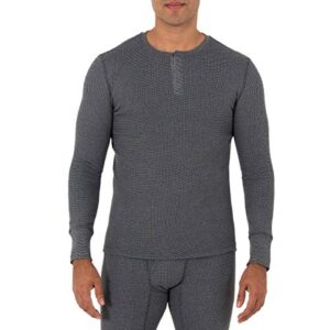 fruit of the loom men's recycled waffle thermal underwear henley top (1 and 2 packs), greystone heather, large