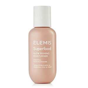 elemis superfood glow priming moisturiser, multitasking formula daily moisturizer, hydrating primer, & brightening highlighter for radiant skin, 60ml