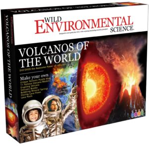 wild environmental science volcanos of the world - science kit for ages 8+ - create 11 volcanos, mineral pools, lava bombs, tectonic map and more