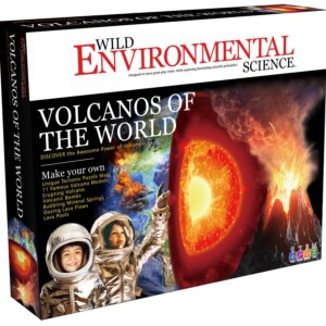 WILD ENVIRONMENTAL SCIENCE Volcanos of The World - Science Kit for Ages 8+ - Create 11 Volcanos, Mineral Pools, Lava Bombs, Tectonic Map and More