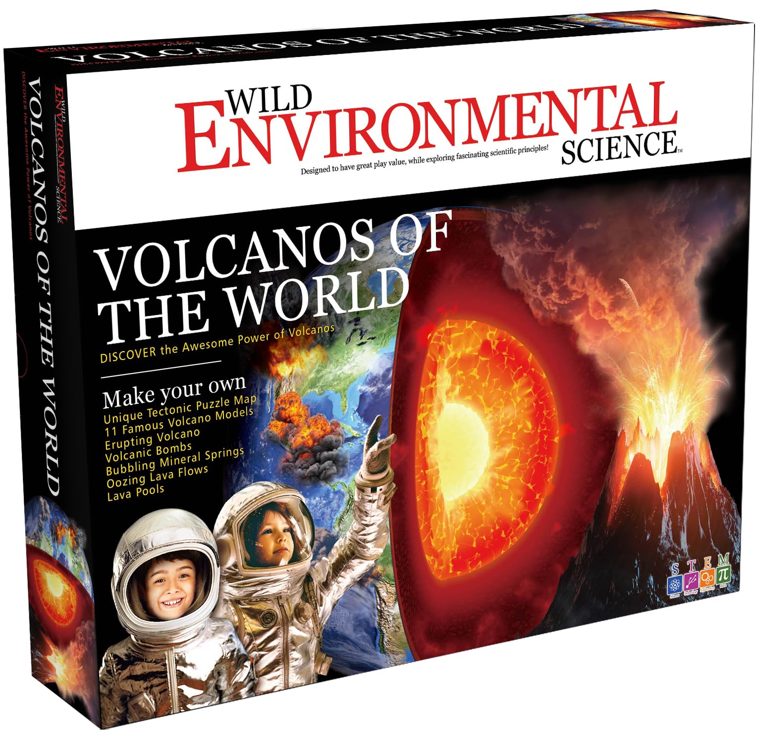 WILD ENVIRONMENTAL SCIENCE Volcanos of The World - Science Kit for Ages 8+ - Create 11 Volcanos, Mineral Pools, Lava Bombs, Tectonic Map and More