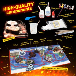 WILD ENVIRONMENTAL SCIENCE Volcanos of The World - Science Kit for Ages 8+ - Create 11 Volcanos, Mineral Pools, Lava Bombs, Tectonic Map and More