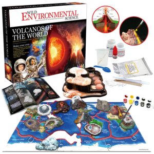 WILD ENVIRONMENTAL SCIENCE Volcanos of The World - Science Kit for Ages 8+ - Create 11 Volcanos, Mineral Pools, Lava Bombs, Tectonic Map and More