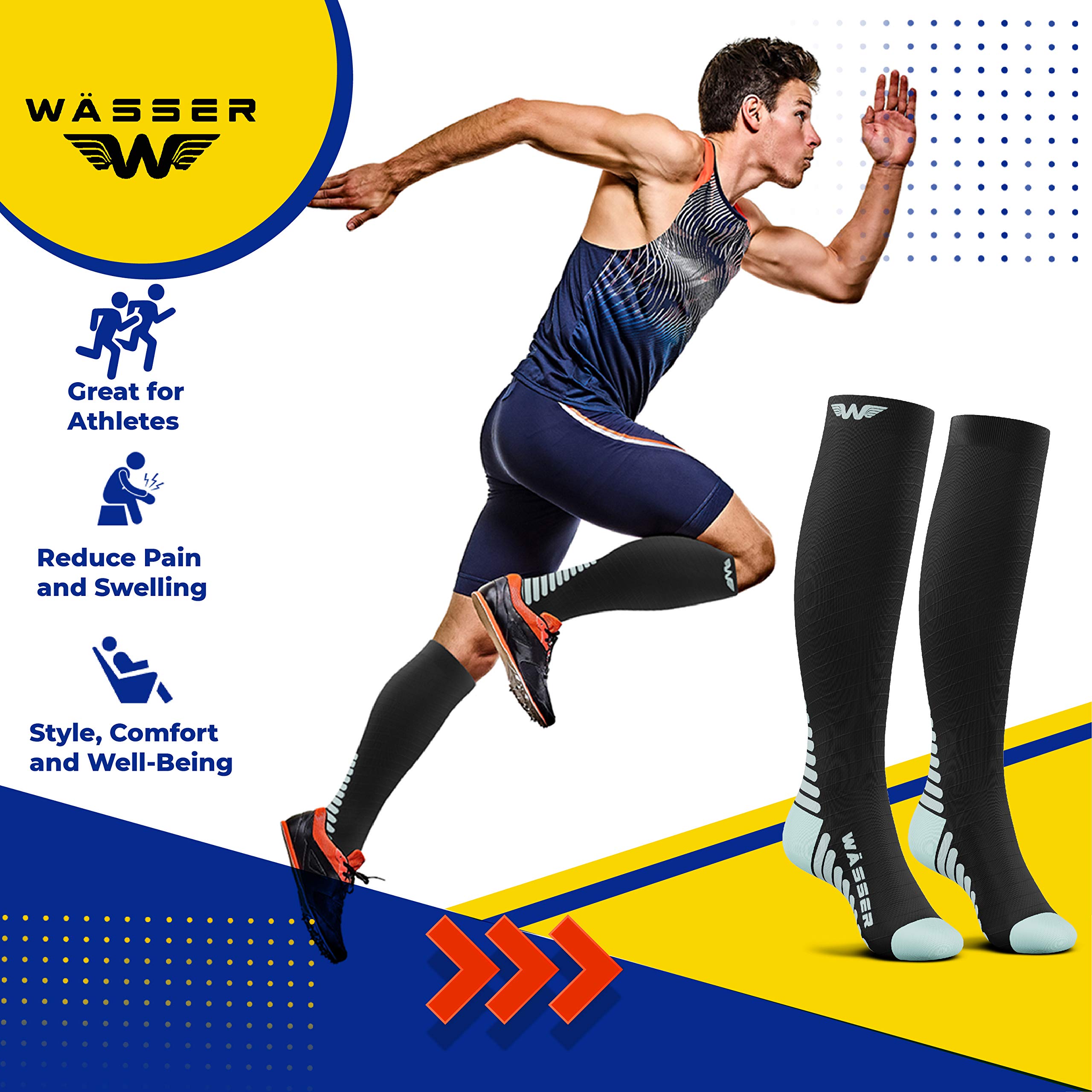 Wasser Gear Compression Socks for Nurses Men & Women - Fitness Travel Pregnancy Circulation