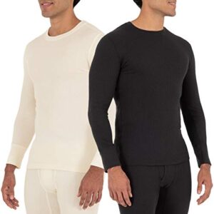 fruit of the loom men's recycled waffle thermal underwear crew top (1 and 2 packs), black/natural, 2x-large