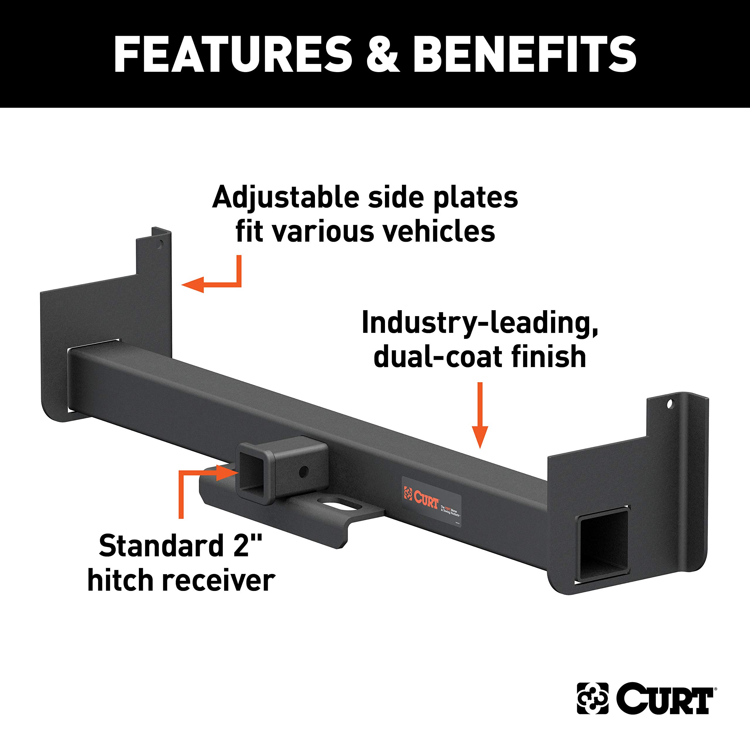 CURT 15927 Class 5 Weld-On Hitch, 2-Inch Receiver, Up to 16,000 lbs, 44-in Frames, 9" Drop , Black