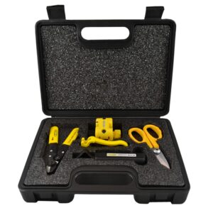 miller msat all access tool kit, fiber cable stripping tool, metal kevlar scissors, cable stripper for hard cable jackets, buffer tube cutter, mid-span fiber optic tool