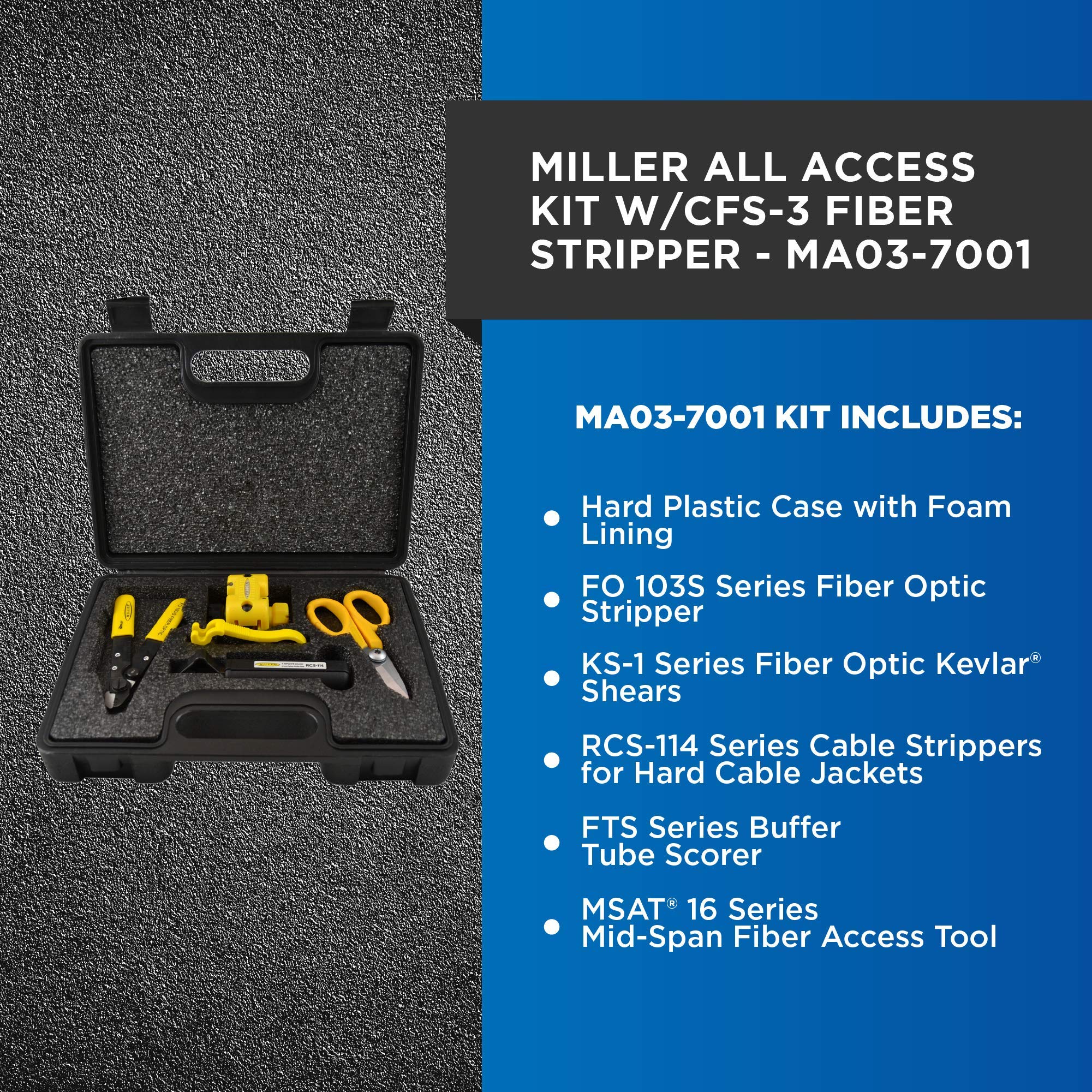 Miller MSAT All Access Tool Kit, Fiber Cable Stripping Tool, Metal Kevlar Scissors, Cable Stripper for Hard Cable Jackets, Buffer Tube Cutter, Mid-Span Fiber Optic Tool