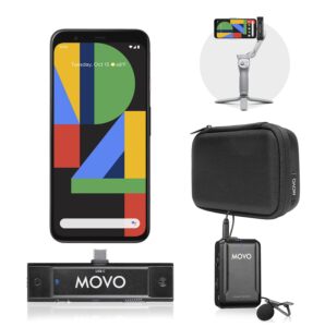 movo edge-uc usb type-c wireless lavalier microphone system - omnidirectional lapel mics compatible with usb-c android, samsung, and dji om 4 or 5