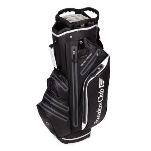founders club waterproof golf cart bag ultra dry for rainy days on the golf course light weight 14 way full length divider plus external putter tube (black)