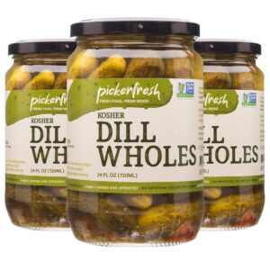 pickerfresh kosher dill wholes - large whole pickles - simple ingredients - non-gmo, no artificial color & no preservatives - 24 oz (3 pack)