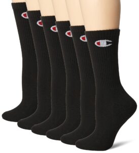 champion womens double dry 6-pair pack logo crew socks, black, 9 us