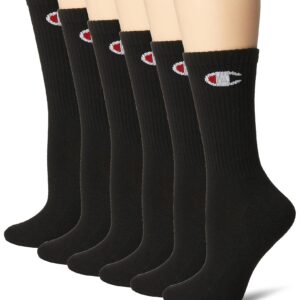 Champion womens Double Dry 6-pair Pack Logo Crew Socks, Black, 9 US