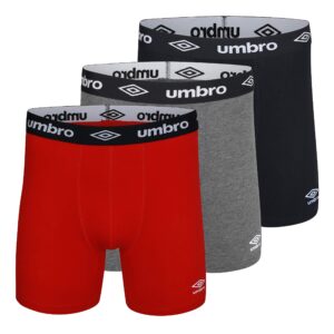 umbro men's standard cotton boxer briefs, red/light grey/black, x-large