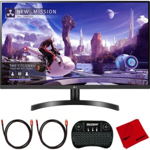 lg 27qn600-b 27 inch qhd 2560x1440 ips monitor with amd freesync, hdr10 bundle with 2.4ghz wireless keyboard, 2x 6ft universal hdmi 2.0 cable and microfiber cleaning cloth