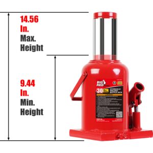 BIG RED 30 Ton (60,000 LBs) Capacity Low Profile Hydraulic Welded Ultra Duty Bottle Jack, TAM93007