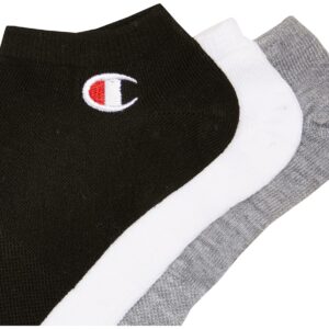 Champion mens 3-pack Super W/Embroidery No Show Sock, Black/Grey/White, 6 12 US