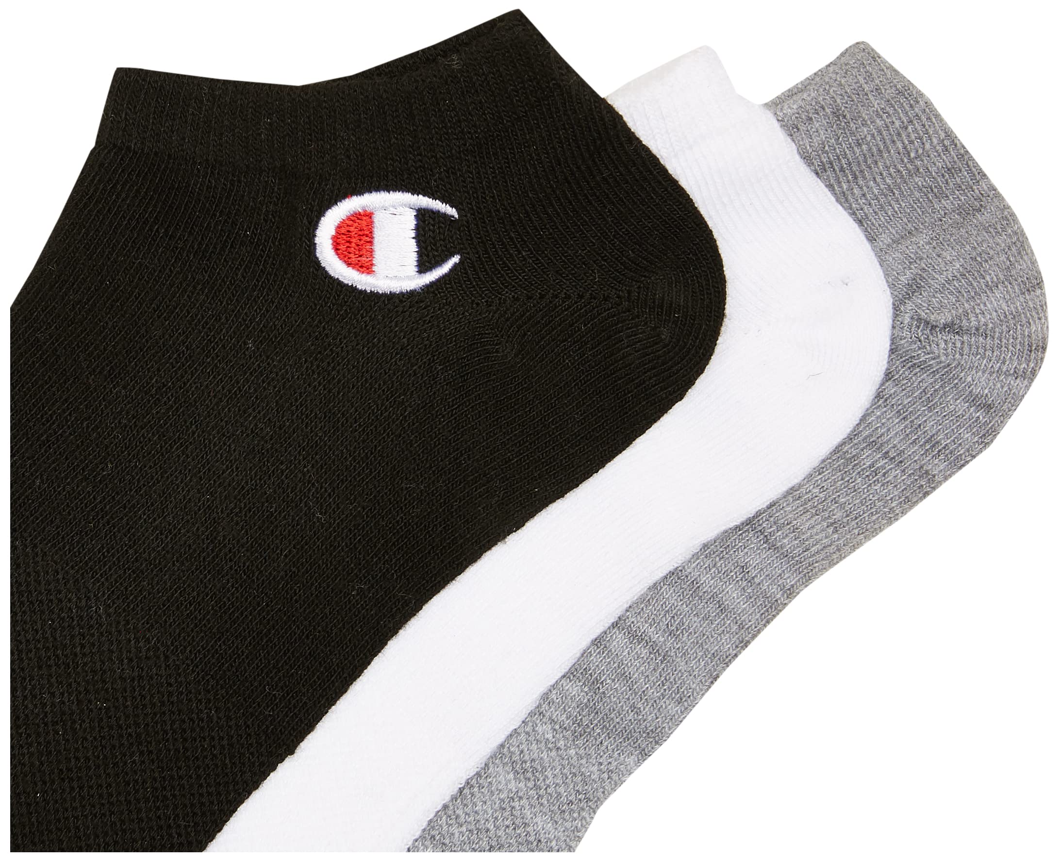 Champion mens 3-pack Super W/Embroidery No Show Sock, Black/Grey/White, 6 12 US