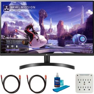 lg 27qn600-b 27 inch qhd 2560x1440 ips monitor with amd freesync, hdr10 bundle with 2x 6ft universal 4k hdmi 2.0 cable, universal screen cleaner and 6-outlet surge adapter