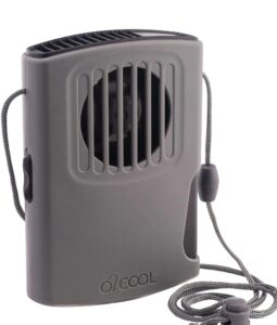 o2cool misting neck personal travel battery powered deluxe cooling fan, single pack (gray)