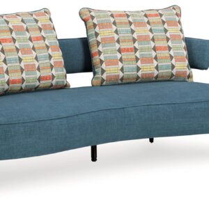 Signature Design by Ashley Hollyann Mid-Century Modern Sofa with 2 Back Pillows, Blue