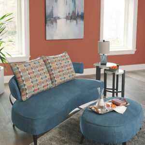 Signature Design by Ashley Hollyann Mid-Century Modern Sofa with 2 Back Pillows, Blue