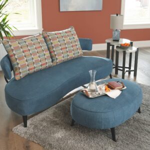 Signature Design by Ashley Hollyann Mid-Century Modern Sofa with 2 Back Pillows, Blue